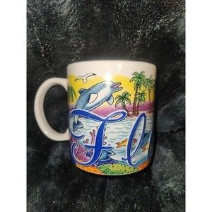 Ceramic Florida Dolphins Palm Trees and the Beach Mug